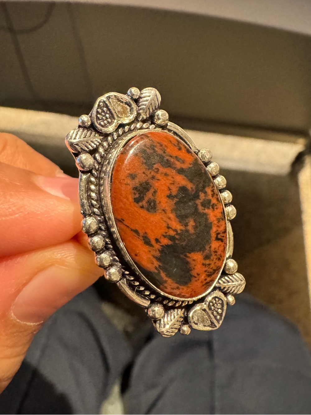 Mahogany obsidian 925 plated Ring size 7.5